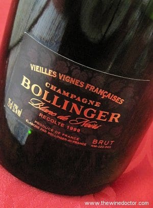 The Bollinger Vieilles Vignes Françaises 1999 label Bollinger Vieilles Vignes Francaises 1999