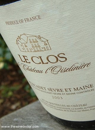 Chéreau-Carré le Clos du Chateau l'Oiselinière Muscadet Sèvre et Maine 2003