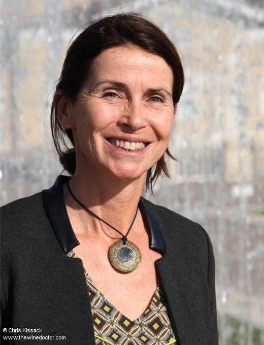 Sara Lecompte-Cuvelier, and fountain, Château Léoville-Poyferré, April 2019 St Julien 2018