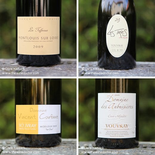 The Loire 2009 Vintage at Ten Years, labels from François Chidaine (Les Tuffeaux), Champalou (Les Tries), Vincent Carême (Moelleux Le Clos 2009) and Domaine des Aubuisières (Cuvée Alexandre) Loire 2009