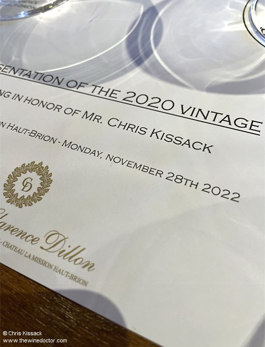 Tasting Haut-Brion and La Mission Haut-Brion 2020, in November 2022 Bordeaux 2020