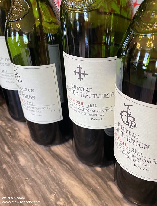 Sample bottles including Château 2023 La Mission Haut-Brion, tasted April 2024 Château La Mission Haut-Brion