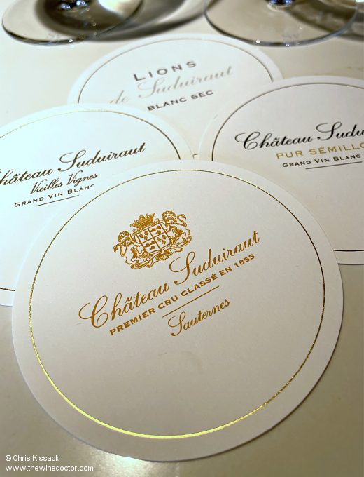 Coasters at Château Suduiraut, April 2024 Bordeaux 2023