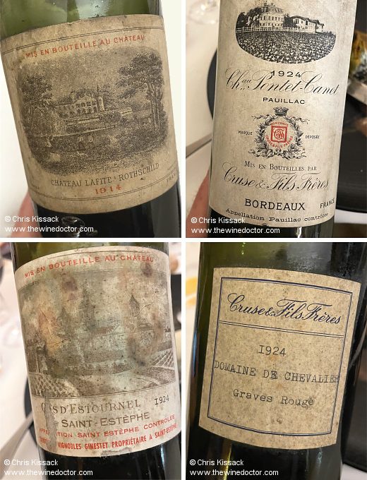 1914 Lafite-Rothschild, 1924 Pontet-Canet, 1924 Cos d'Estournel, 1924 Domaine de Chevalier, tasted April 2024 Bordeaux Fours, 2024