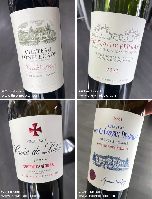 Selections from the Association de Grands Crus de St Emilion, including Fonplégade, de Ferrand, Croix de Labrie, Grand Corbin-Despagne, tasted January 2025 St Emilion 2021