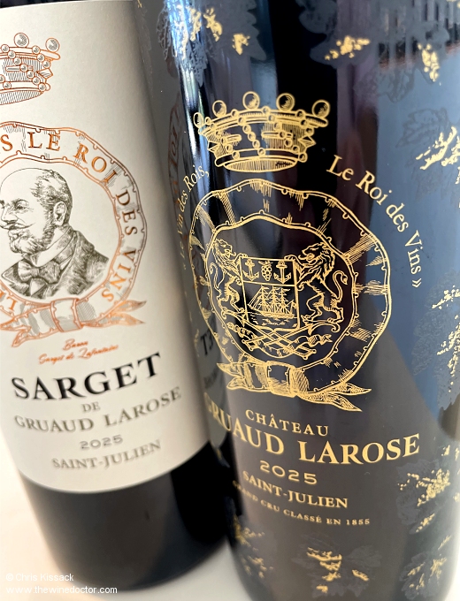 Château Gruaud-Larose and Sarget, 2025 vintage with a commemorative label for the grand vin, tasted April 2026 Château Gruaud-Larose