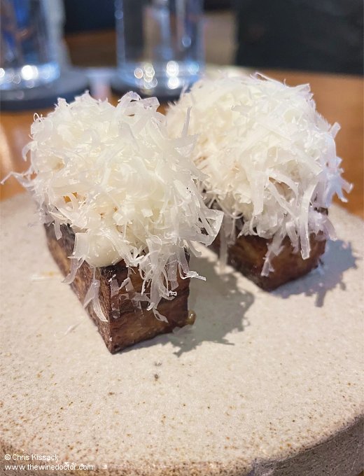 Corra Linn pudding, birch sap, stout vinegar, aged Corra Linn L'Enclume