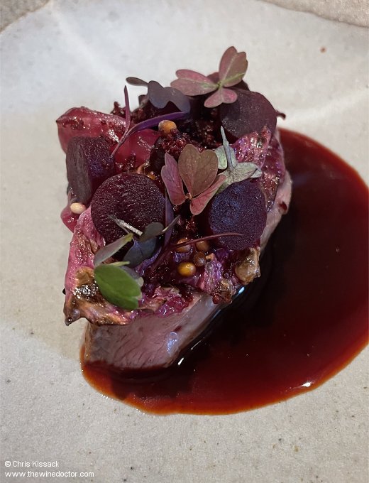 Aged West Country duck, Boltardy beetroot, Kalibos cabbage, aromatic seends and herbs, elderberry vinegar L'Enclume