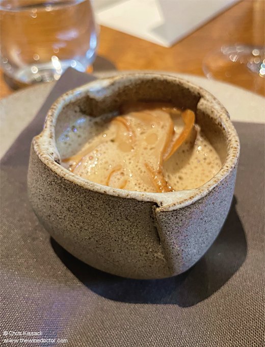 English mushrooms and seaweed custard, sugar kelp, braised tendons and bone marrow L'Enclume